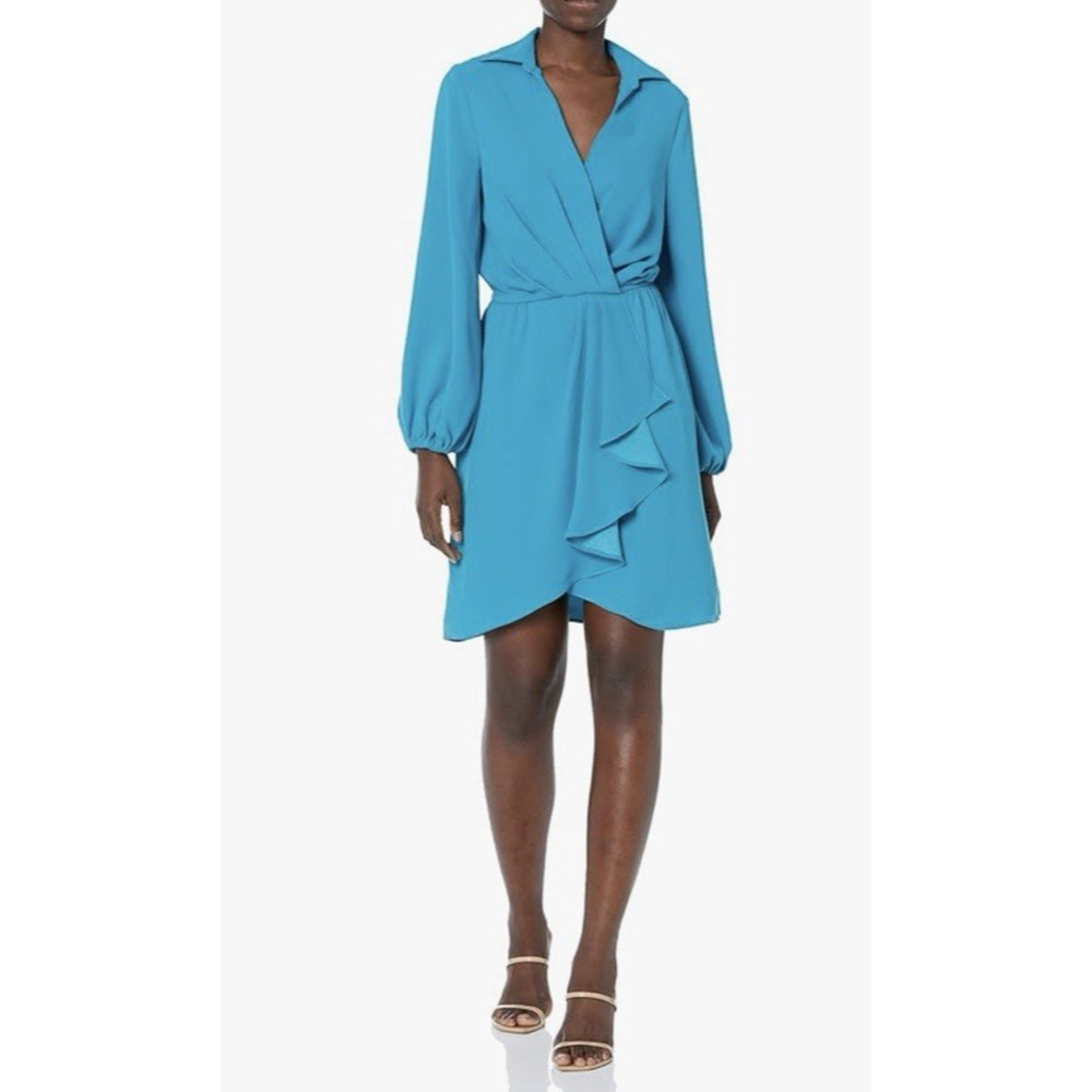 Trina Turk Revelry Wrap Dress Size | 4 | Turquoise Mosaic Blue Silk Blend